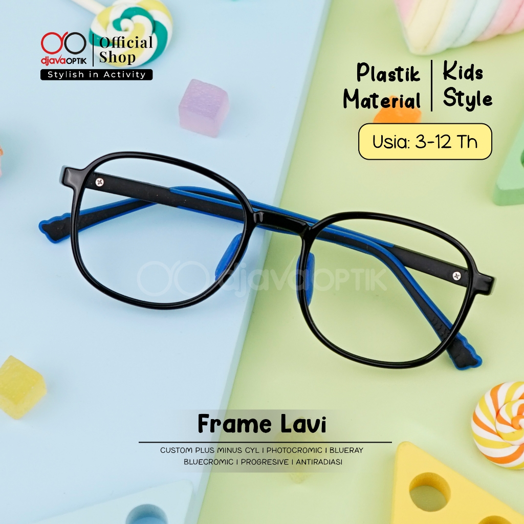 DJAVA OPTIK - Frame Lavi - Kacamata Anak Persegi Plastik Khusus Minus -4,25 s/d -6,00