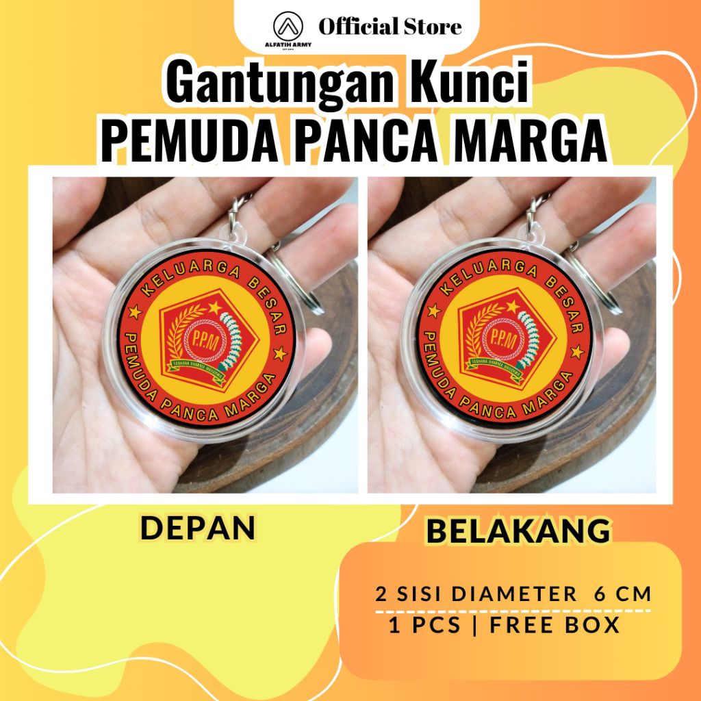 ALFATIH ARMY Gantungan Kunci PPM Pemuda Panca Marga Akrilik 2 Sisi Ring Stainless Premium