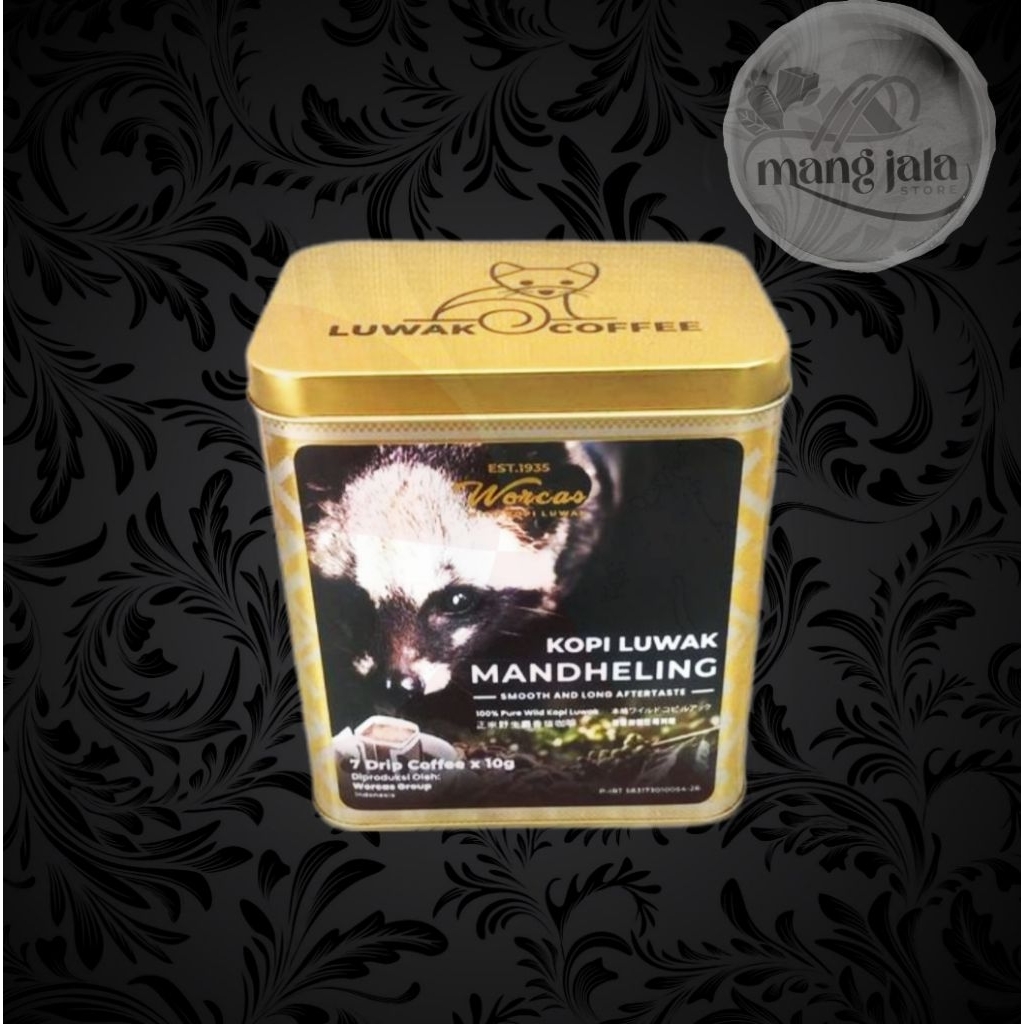 

WORCAS Kopi Luwak Asli Mandheling Drip Filter 70gr Tin Can 7 Sachet.