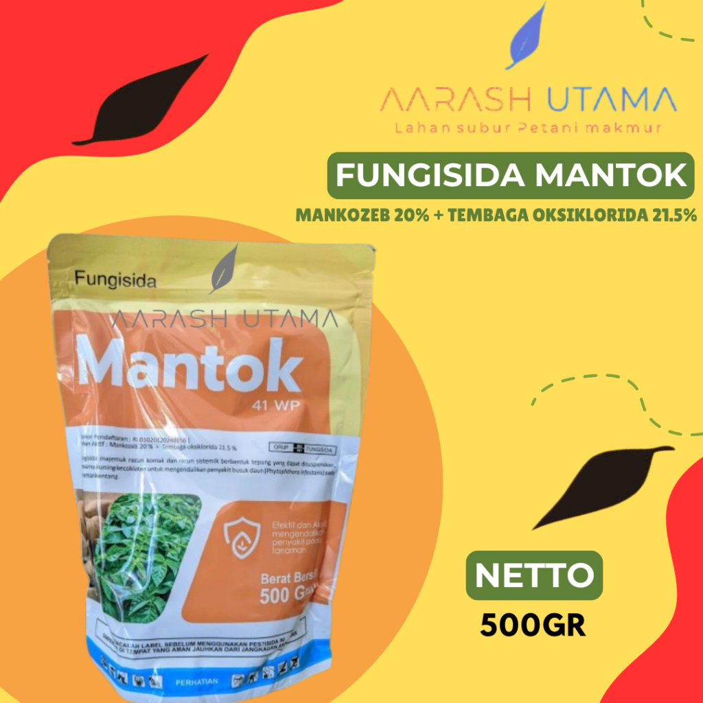 FUNGISIDA MANTOK 41 WP / MANKOZEB 20% + TEMBAGA OKSIKLORIDA 21.5% - 500GR