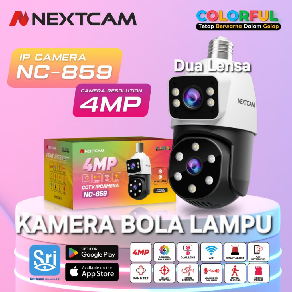 NEXTCAM NC-859 CCTV MODEL BOLA LAMPU DUAL LENSA WIFI BISA BERPUTAR 360° DAN BERSUARA DUA ARAH