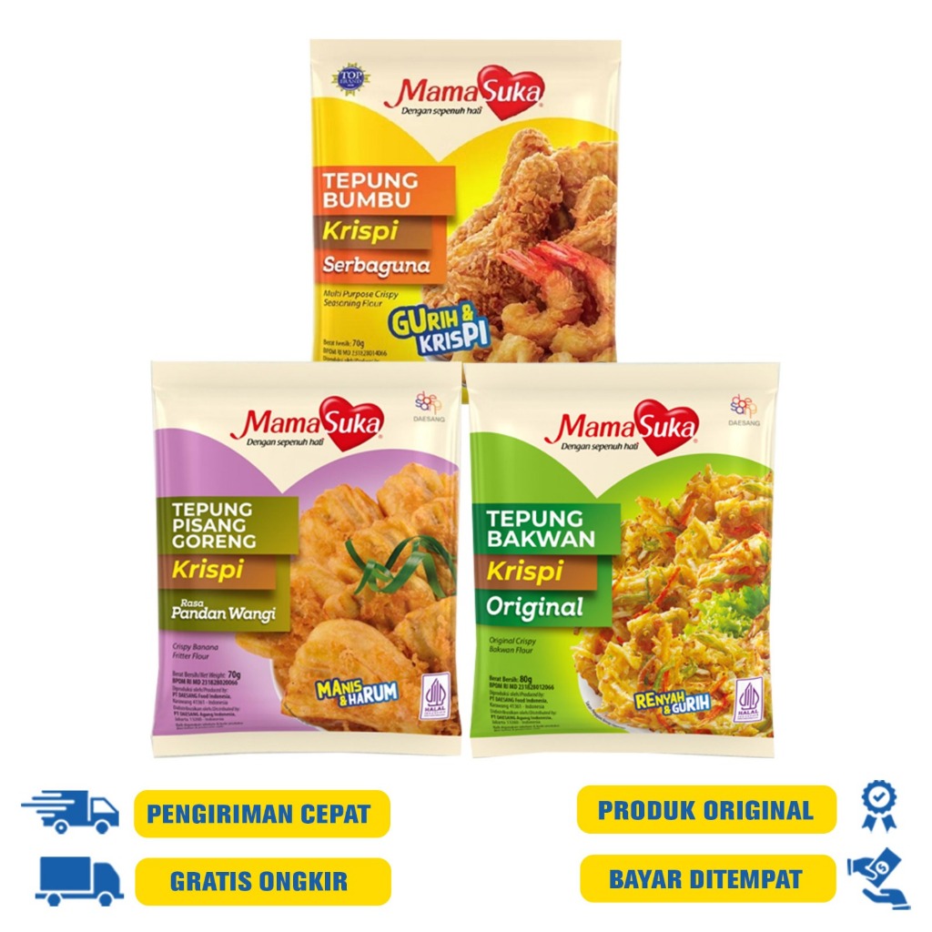 

Mamasuka Tepung Bumbu - Serbaguna 250 G.R | Bakwan 225 G.R | Pisang Goreng 210 G.R