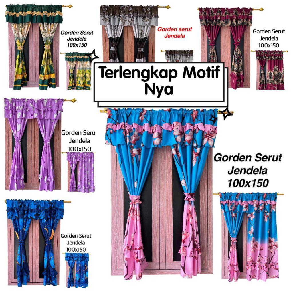 Gorden serut JENDELA RUMBAI PENDEK ukuran Lebar 100cm x Panjang 150cm