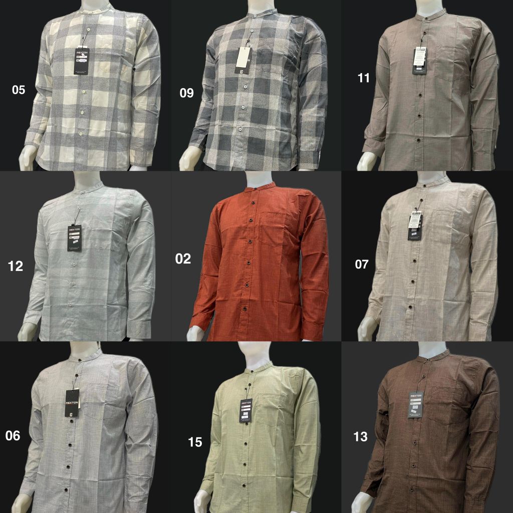 rexton kemeja pria lengan panjang polos kotak kotak bahan cotton premium kerah Shanghai