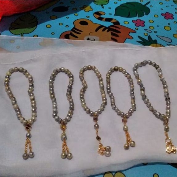 Tasbih Mutiara Laut Asli Baroque 33 Butir – Warna Gold Silver – Free Sertifikat & Box