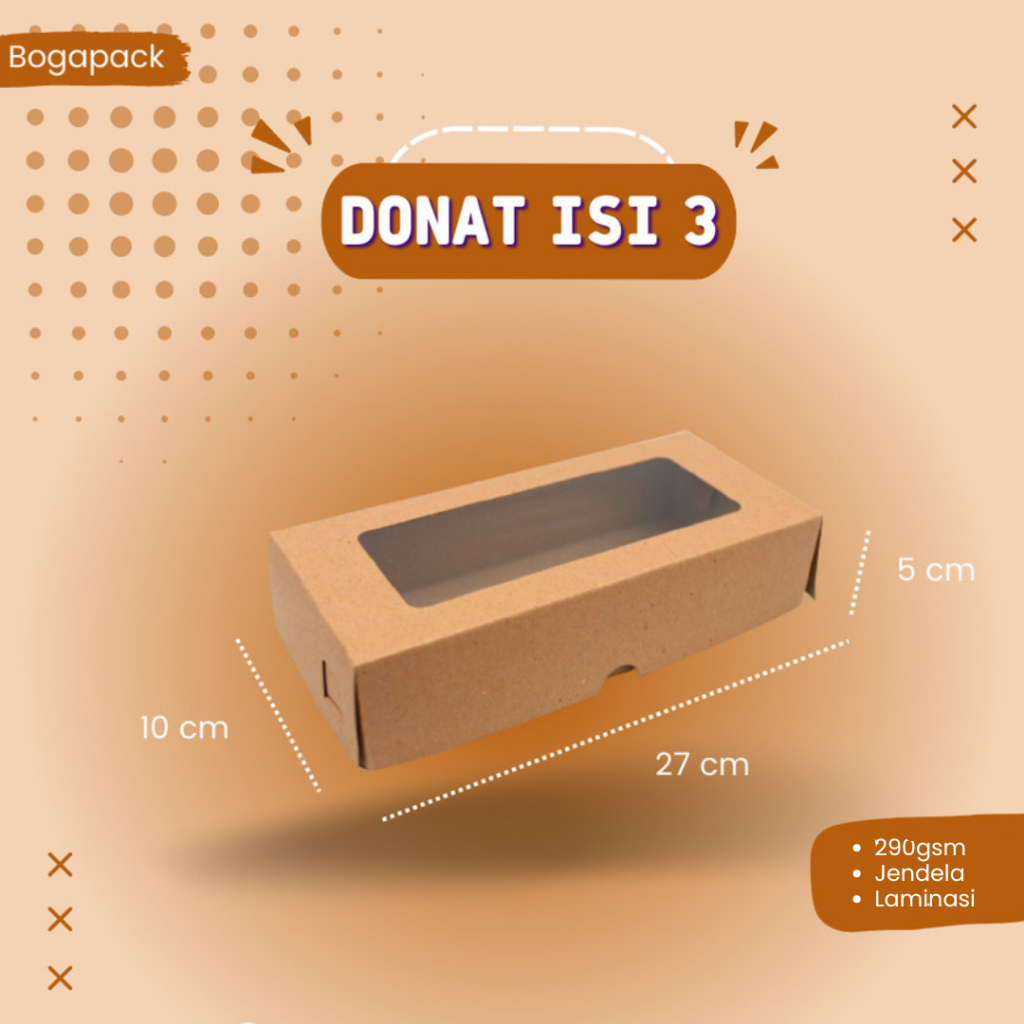 

Dus Kraft 27x10x5cm 290gsm/ Dus Donat isi 3 / dus roti / dus kraft / dus donat pcs