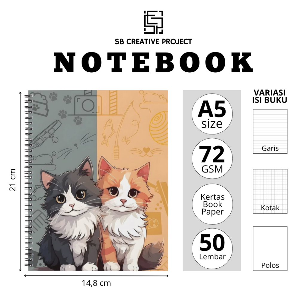 

Buku Tulis Notebook A5 Motif Kucing Kertas Novel isi 50 Lembar
