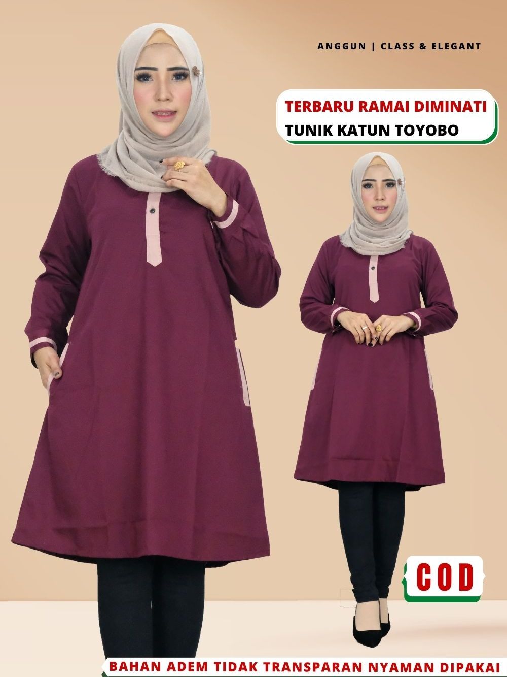 Baju Atasan Tunik Tunic Santriwati Bahan Katun Premium Wanita muslimah Terbaru Polos panjang D14