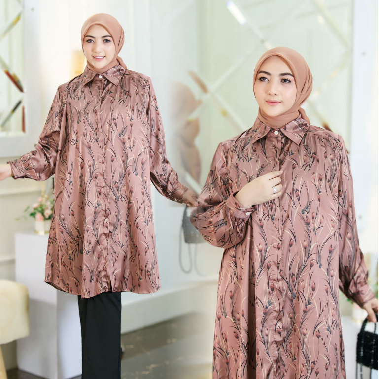 Arabella Tunic [LD110 & LD120] Baju Atasan Wanita Muslim Tunik Motif Kerja Kuliah Panjang Jumbo