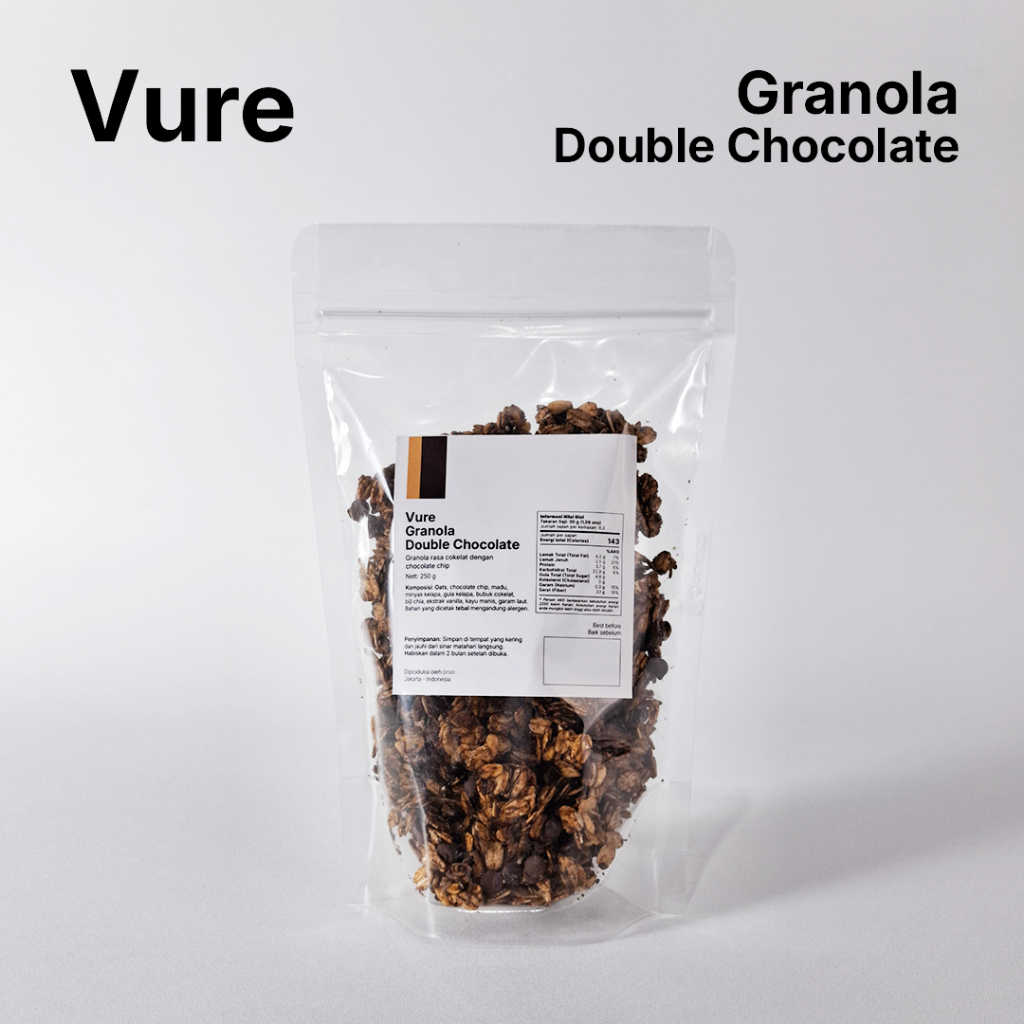 

Vure Granola Double Chocolate (100 gr, 250 gr, 500 gr) dengan Natural Honey, Organic Coconut Sugar, Chia seed