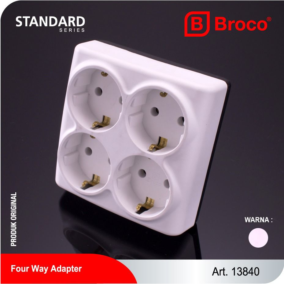 Broco 13840 Stop Kontak Arde OB 4 Lubang + Steker / Steker T 4 Lubang Outbow ( Four Way Adapter Plug