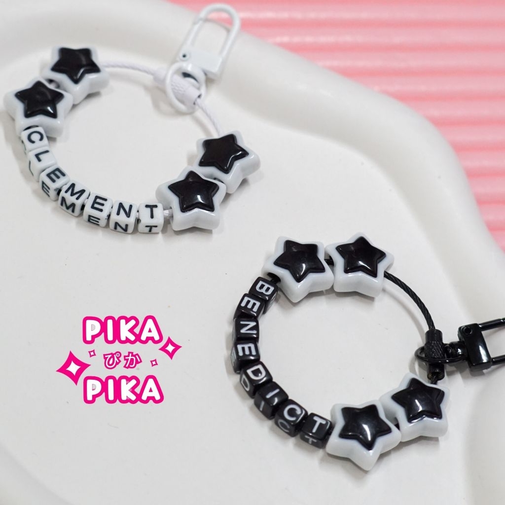 PIKA - GC07 gantungan kunci nama custom request hitam putih cewek cowok aksesoris tas hp handphone s