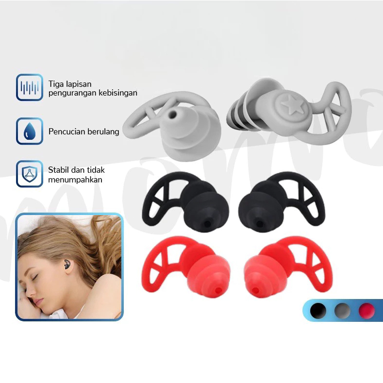 Penyumbat Telinga 3 Layers Earplug Peredam Suara Silicone/Earplugs Noise Reduction/Penyumbat Telinga