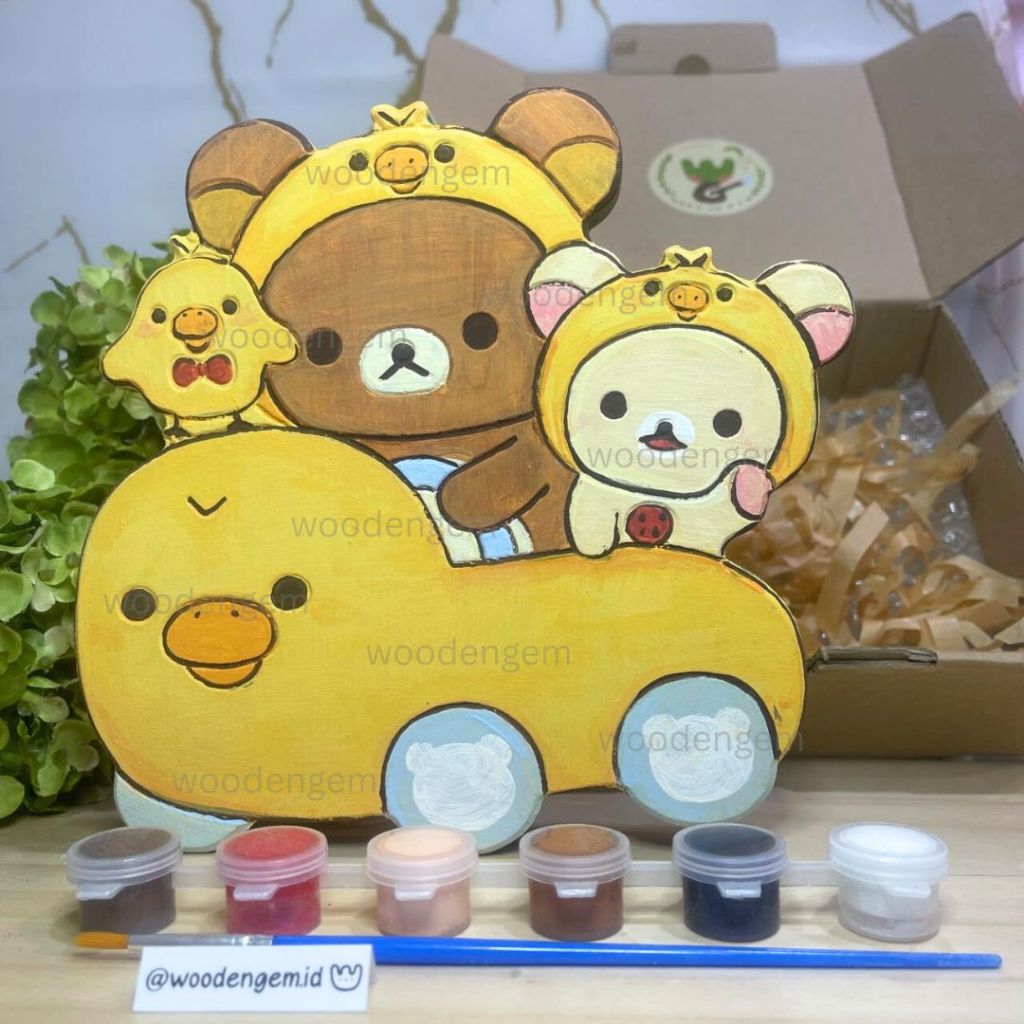 

DIY Wood Character Painting Kit Mewarnai Melukis Kayu Karakter Hampers Souvenir Rilakkuma Car Sanrio