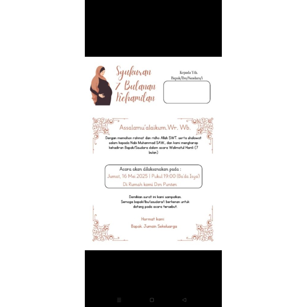 Undangan Walimatul Hamli / Undangan Tingkepan/ Undangan 7 bulanan/ Undangan Kenduri