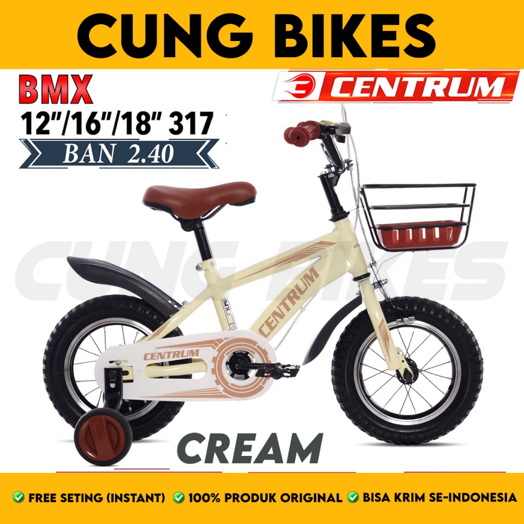 Sepeda Anak Laki Perempuan BMX Ukuran 12 16 18 Inch CENTRUM 317 Keranjang besi