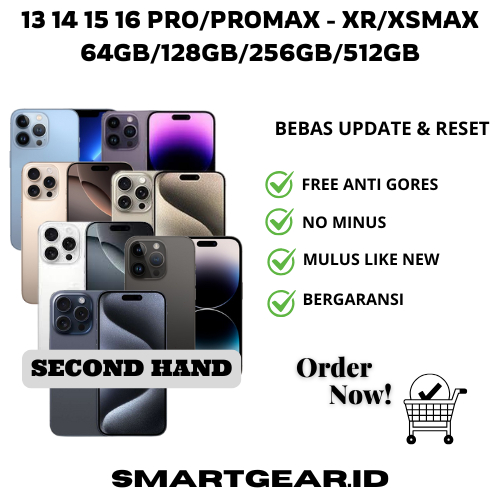 (used) 13 14 15 16 pro pm - xr xsmax 64gb - 128gb - 256gb - 512gb secondhand all functional
