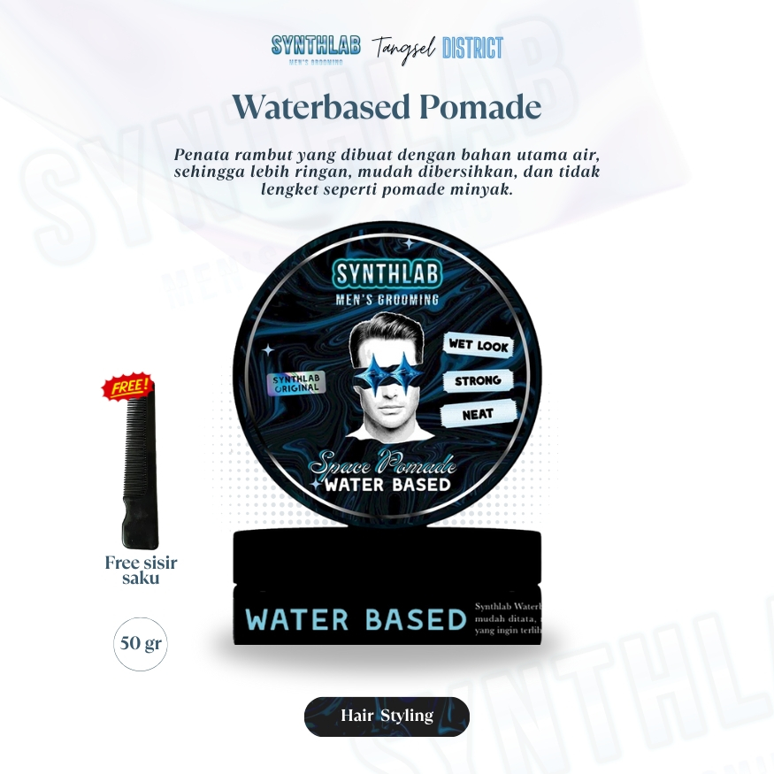 Synthlab Waterbased Pomade - Minyak Rambut Pria Barbershop Mudah Dibilas Shiny Glossy Strong Hold