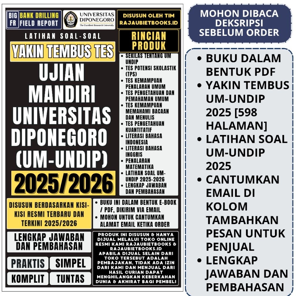 BUKU YAKIN TEMBUS TES UJIAN MANDIRI UM-UNDIP 2025 - SELEKS UJIAN MANDIRI MASUK UNIVERSITAS DIPONEGOR