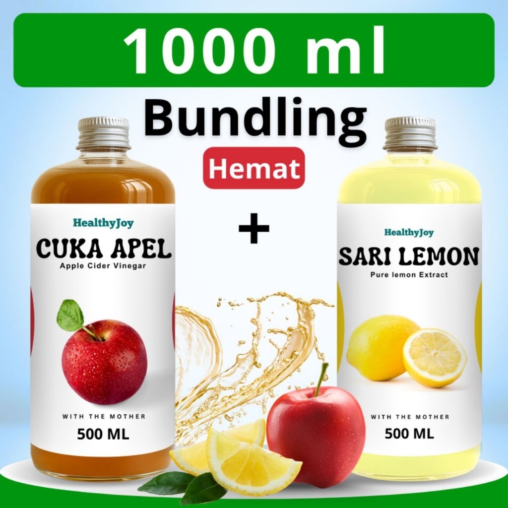 

PAKET HEMAT Cuka Apel 500ml & Sari Lemon 500ml Apple Cider Vinegar With Mother