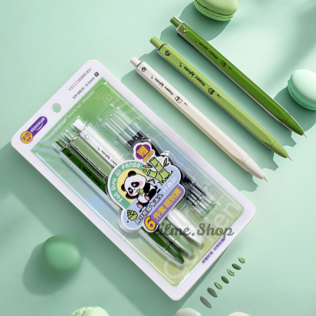 

[1 Set] Gel Pen 0.5mm / Pulpen Tinta Hitam Mekanik Panda Lucu / Ballpoint Cetekan