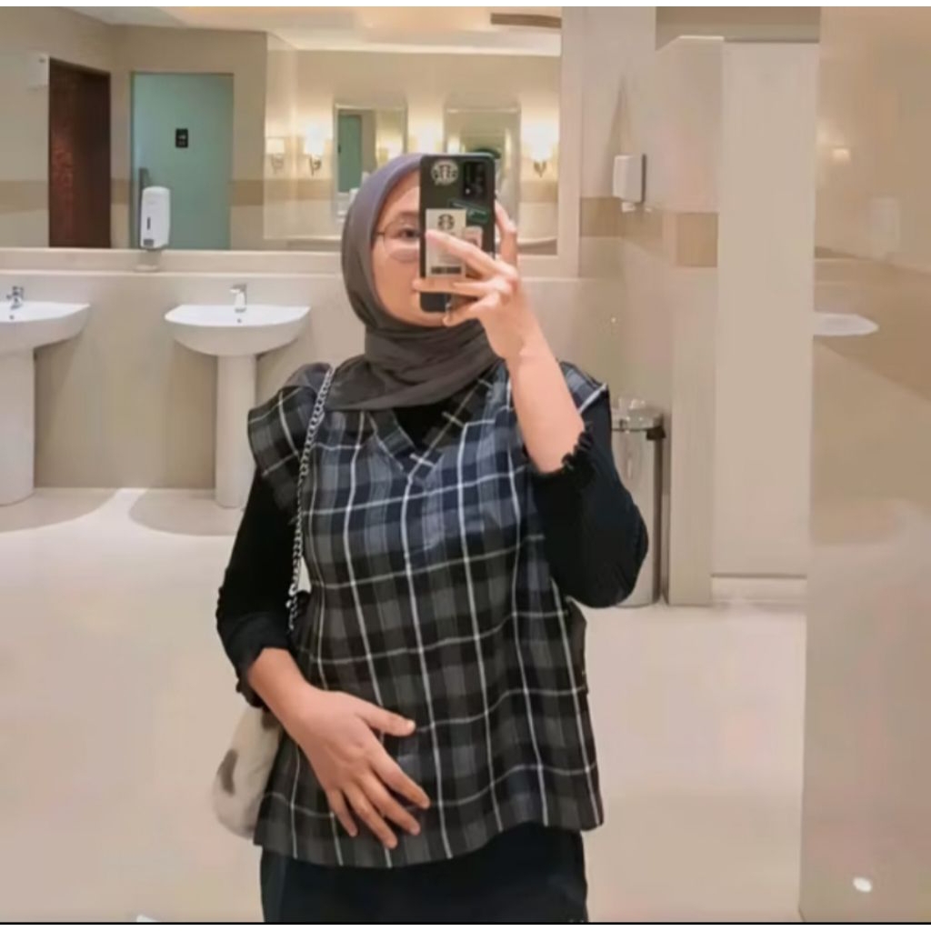 Vest Flanel Tali Samping Wanita / Rompi Kotak Premium Korea Style