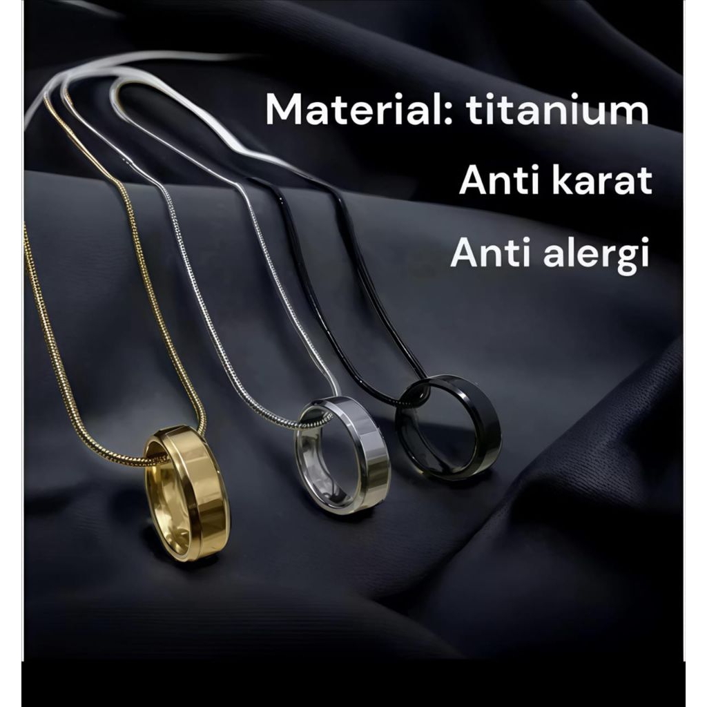 Kalung Titanium Belut Bulat Liontin Cincin Dan Polos Pria Wanita Style Fashionable Kekinian Ala Kore