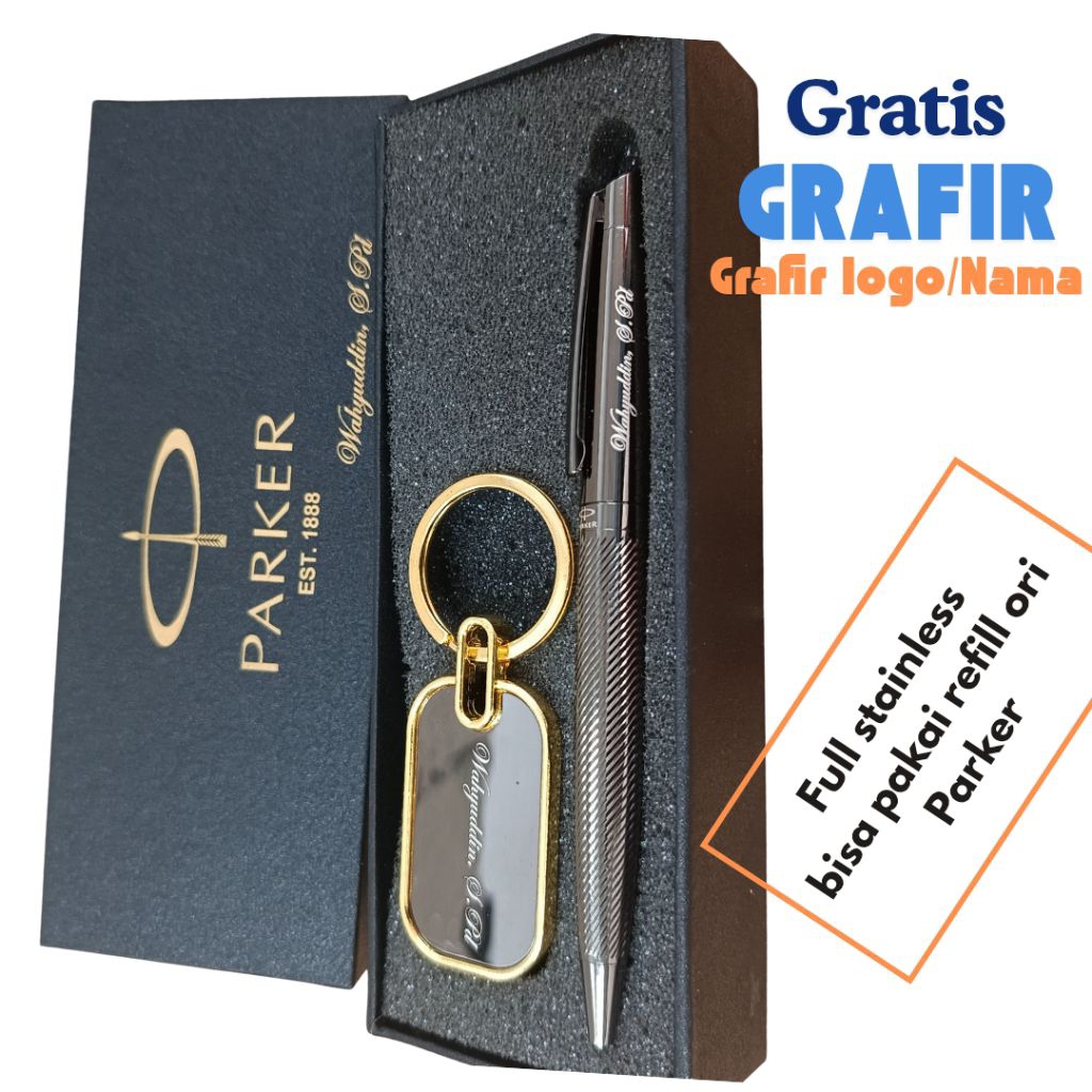 

sangat mewah pulpen bolpoin parker dan gantungan kunci exclusive gratis grafir nama/logo cocok utk souvenir promosi
