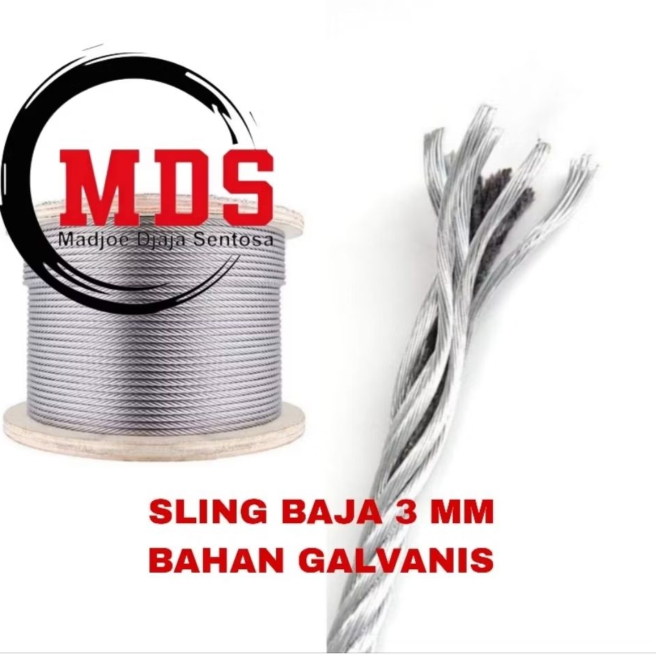 sling baja 3mm / seling baja 3mm / sling galvanis 3mm / seling galvanis 3mm / kawat baja galvanis 3m