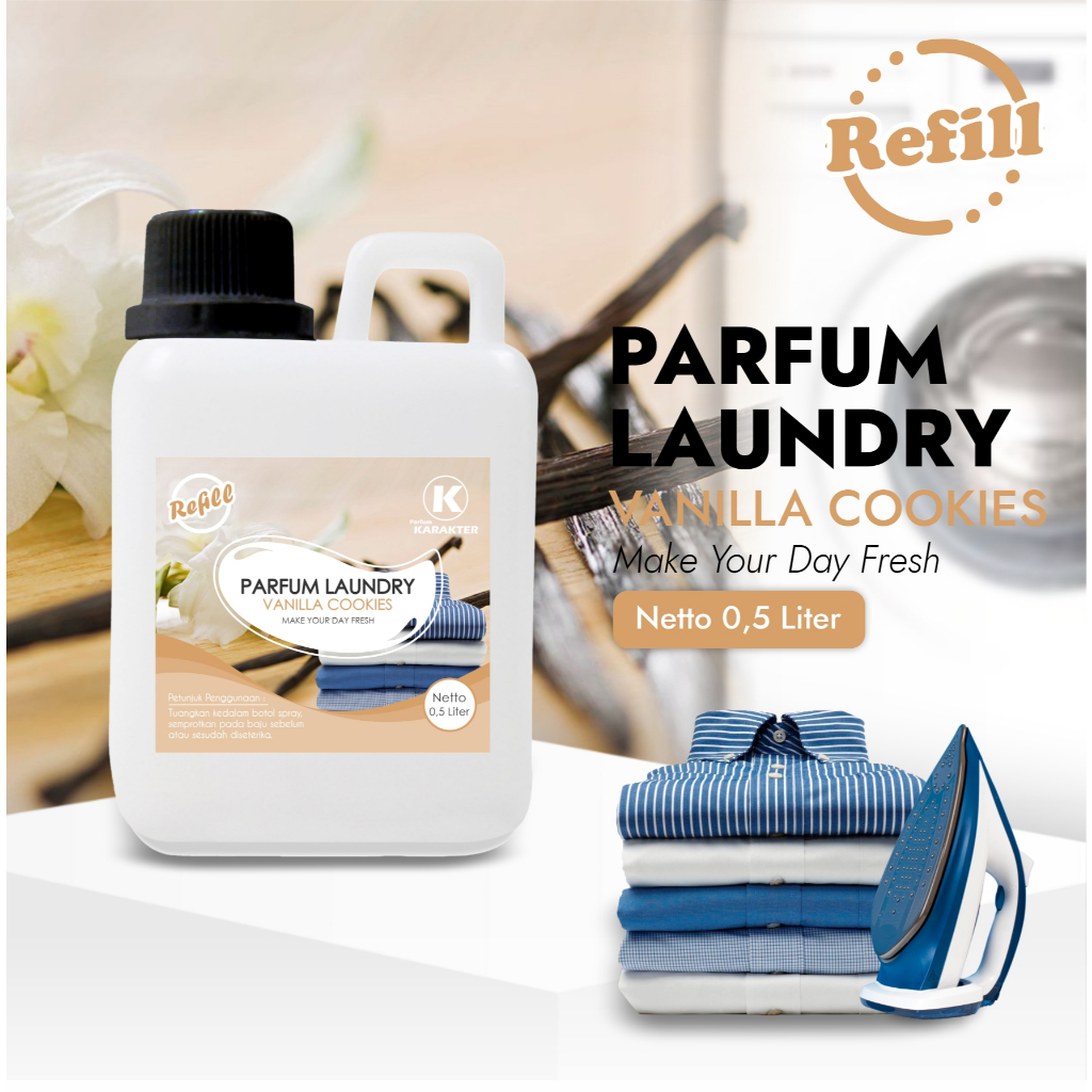Parfum Laundry Aroma VANILLA COOKIES | Ukuran 500 ml | Wangi Awet Tahan Lama | Pewangi Laundry Pakai