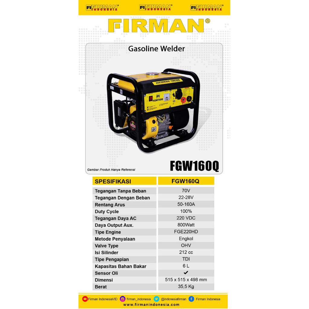 GENSET LAS GASOLINE WELDER FGW160Q FIRMAN TANGGUH BANGET
