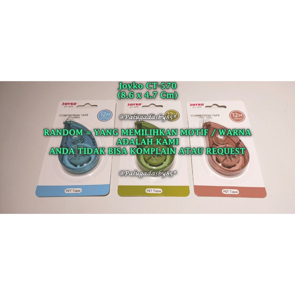 

(1 Biji) GROSIR Correction Tape JOYKO CT-570 (12M*5mm) RANDOM / Pita Koreksi Joyko CT-570 (1 Biji)