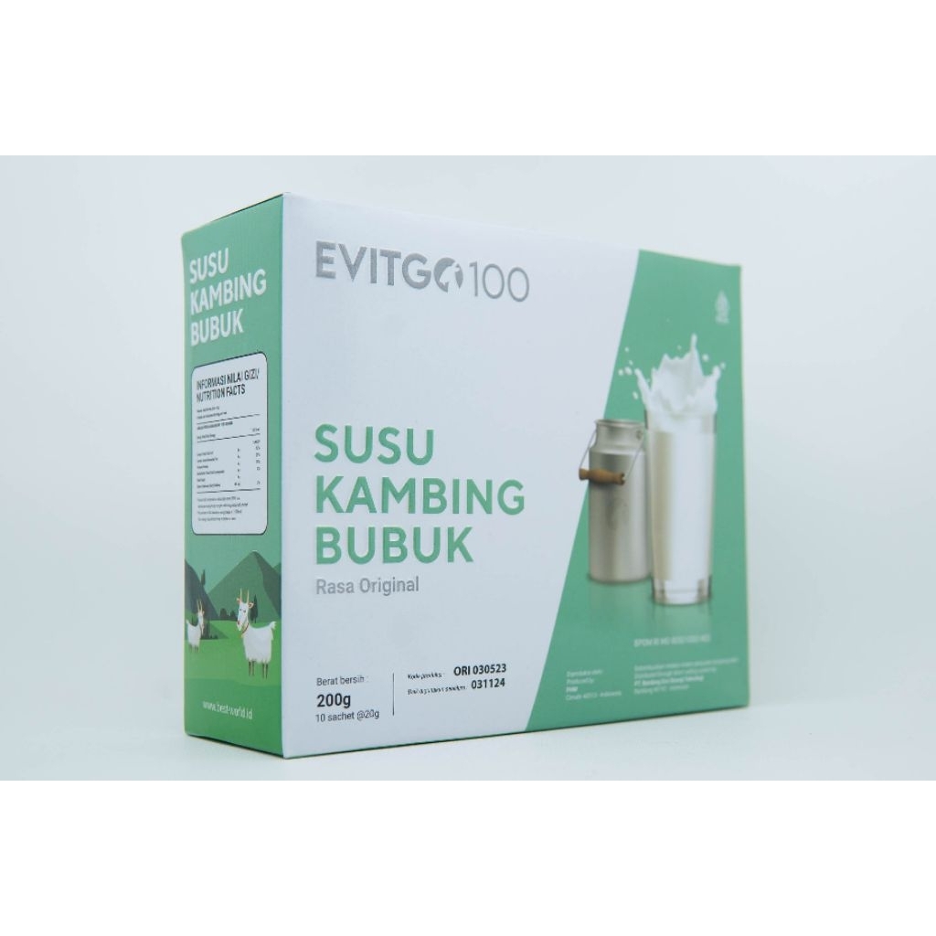 

EVITGO 100 Susu Kambing Bubuk 100% Original, 1 Box isi 10 Sachet Minuman Serbuk Dairy Milk Etawa susuetawa