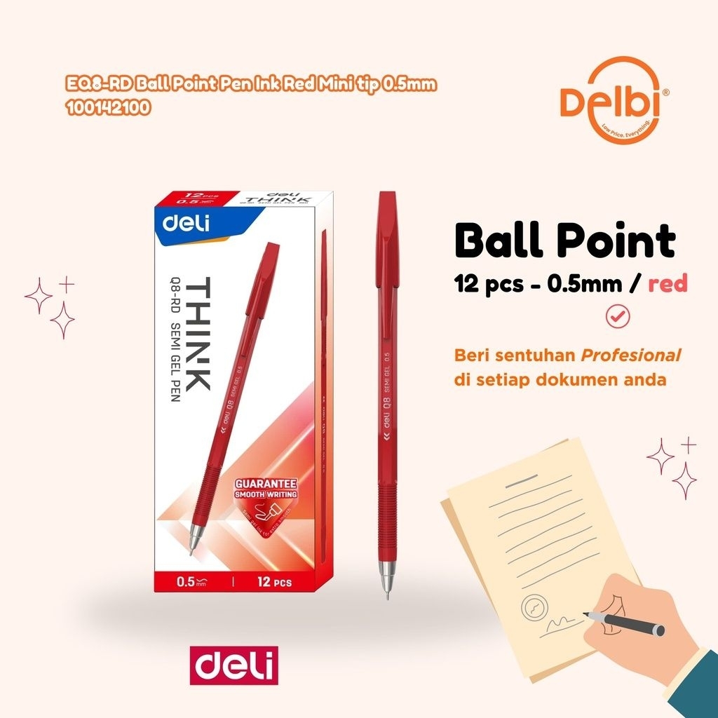 

DELI Q8-RD Ball Point Pen Ink Red Mini tip 0.5mm BX12 BX144