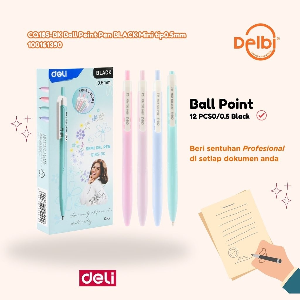 

CQ185-BK Ball Point Pen BLACK Mini tip0.5mm DELI BALLPEN TIP PULPEN BX144 BX1728 BX12 BX3