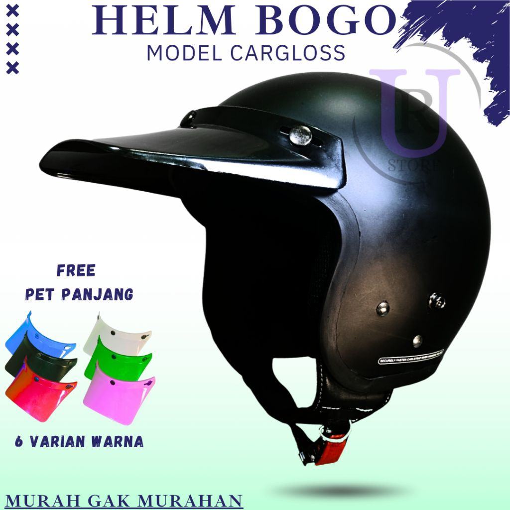 Helm Retro Model CARGLOSS / Helm Bogo Dewasa Warna BLACK DOFF #6 | KUALITAS SNI + PET PANJANG MODEL 