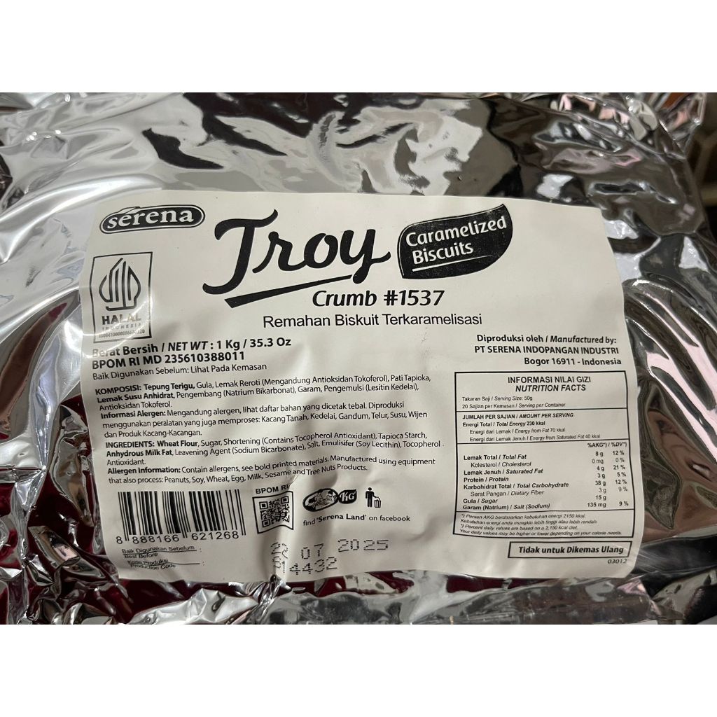

Troy caramelized biscuit crumb 1kg - ed 22 juli 2025 - serena karamel biskuit crumb