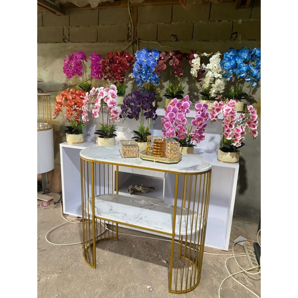 MEJA CONSOLE OVAL MEJA RAK MEJA ESTETIK MINIMALIS MOTIF MARMER