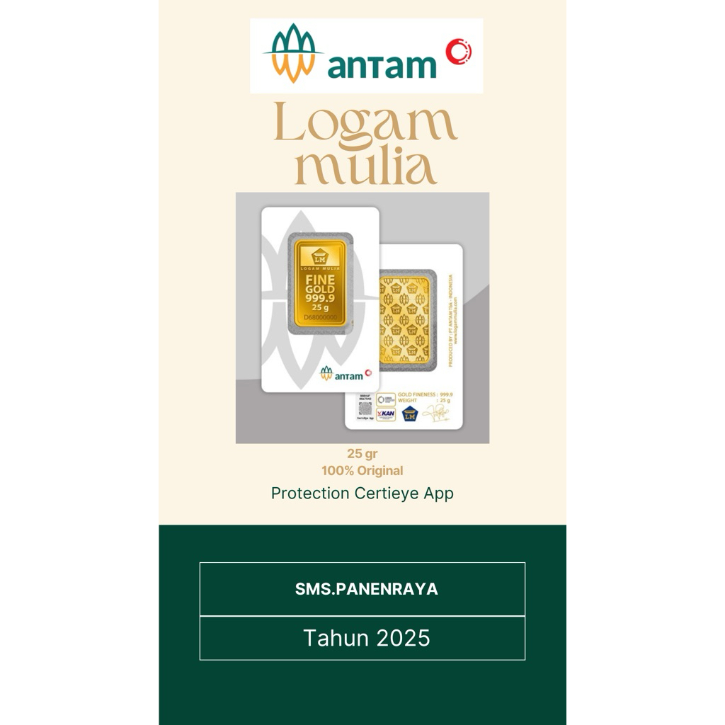 Logam Mulia Antam 25gr Emas Lantak Pabrikan Emas Murni 100% Original Proteksi CertiEye