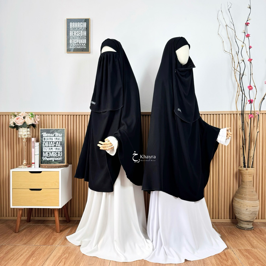 JILBAB CADAR RITZ JETBLACK BONANZA | JILBAB CADAR PAD JADUL NUTUP DAHI BY KHAYRA MUSLIMAH