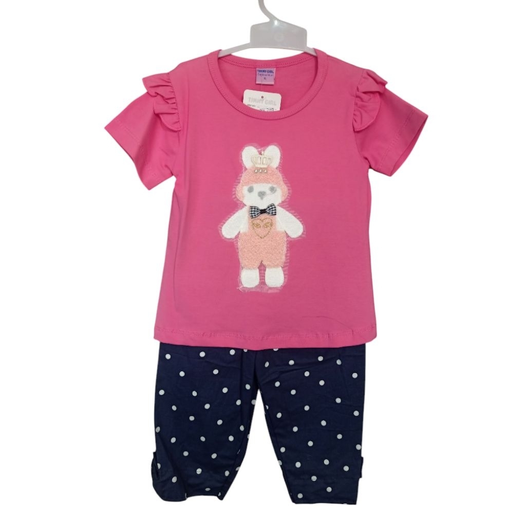 Timmy Girl Setelan Lengan Pendek & Celana Panjang Polka Anak Perempuan