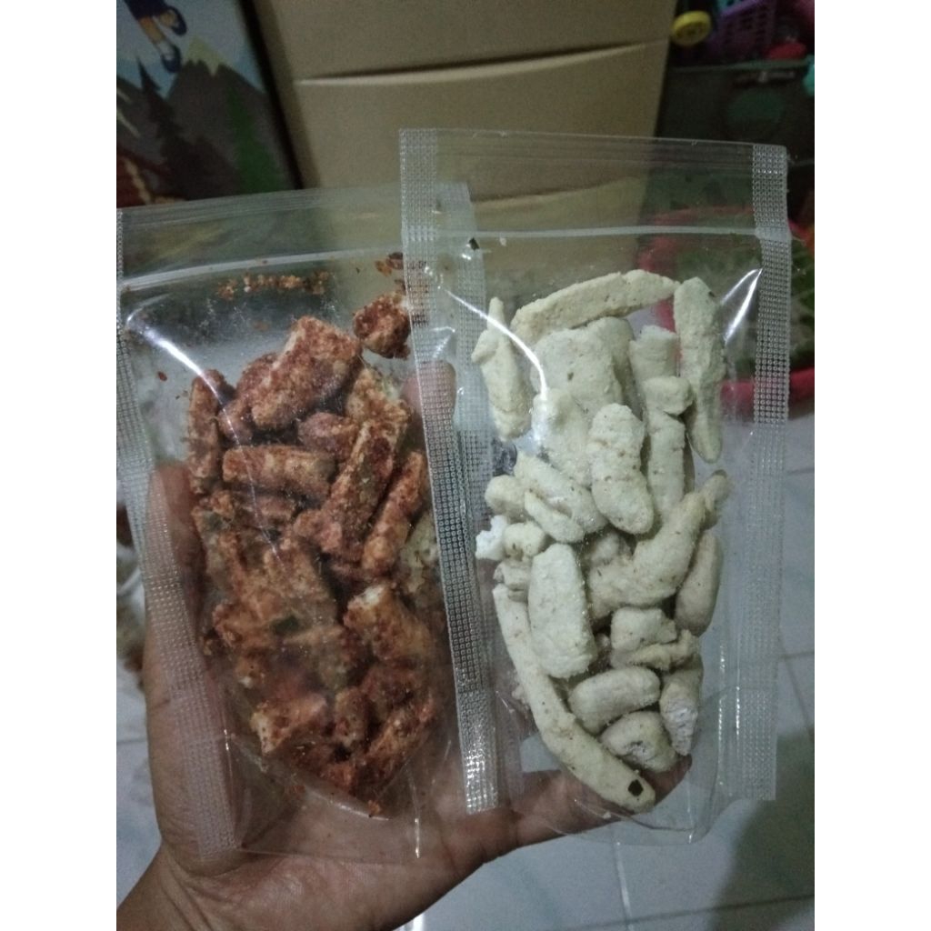 

Basreng Original Dan Pedas Daun Jeruk kemasan pouch 45gr