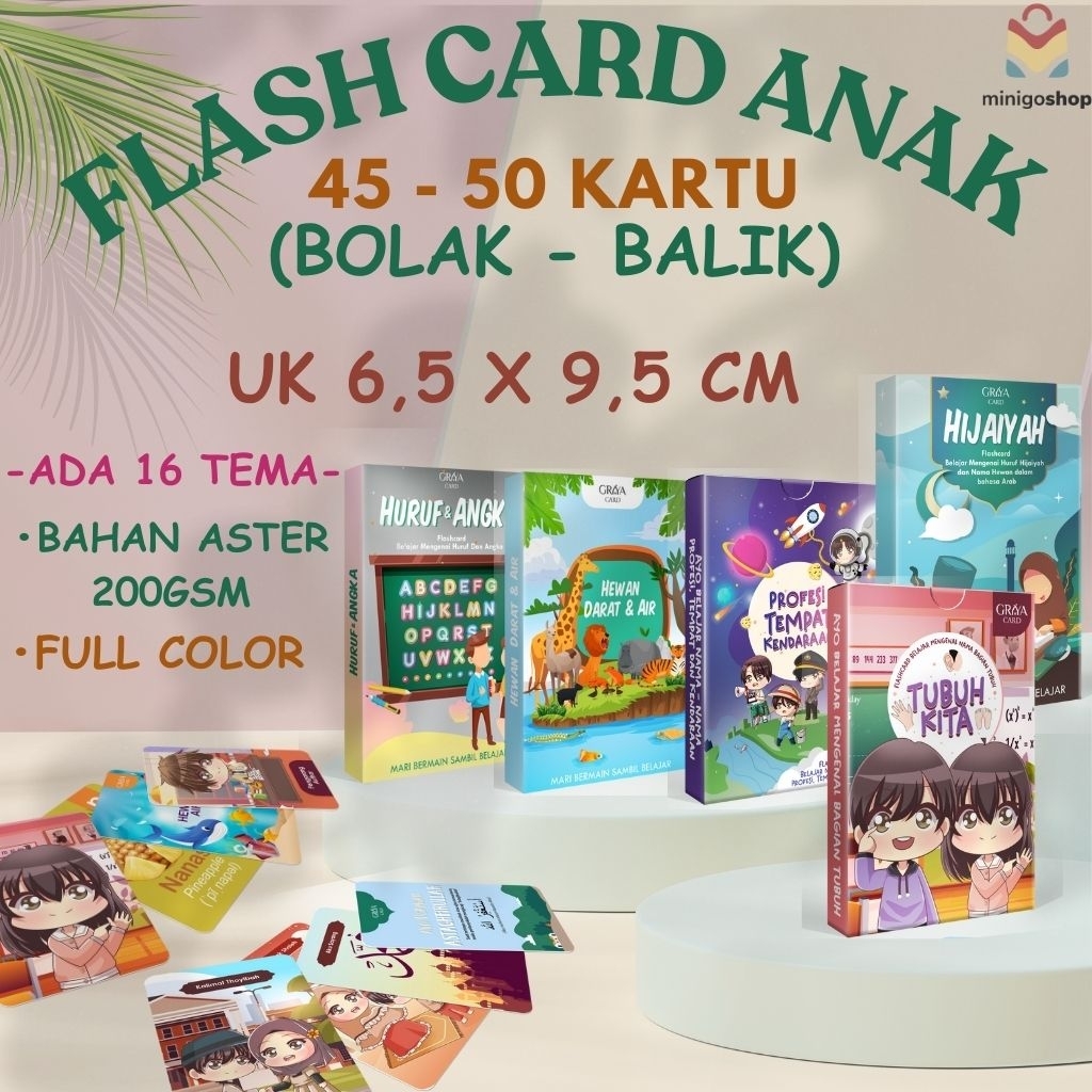 FLASHCARD ANAK | KARTU EDUKASI ANAK | ADA 16 TEMA | KARTU EDUKASI ANAK | ISI 40 - 50 KARTU