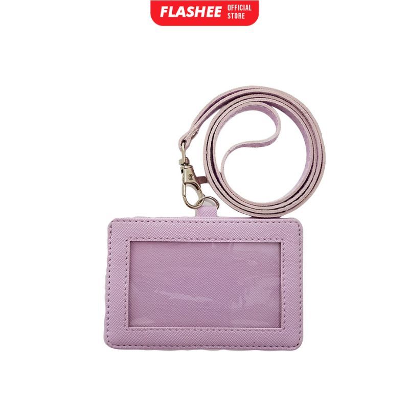 

Name Tag Horizontal Ungu Kulit Lanyard Landscape PU Leather ID Card Holder Horisontal