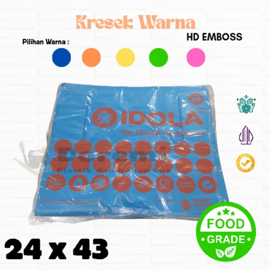 ( Minimal Pembelian 2 ) Idola Kantong Plastik warna 24x43 / Tas Plastik HD EMBOSS Serbaguna Sedang /