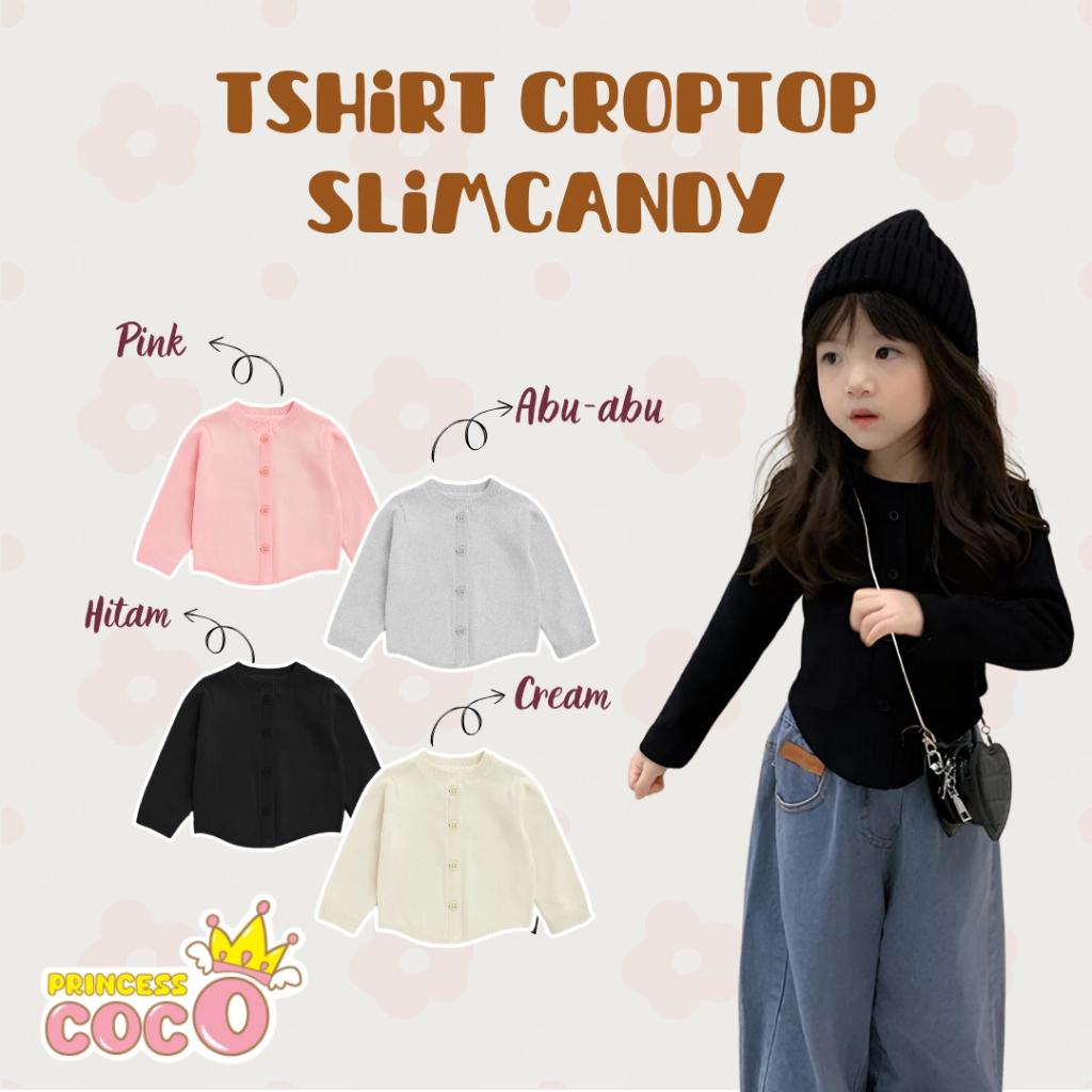 [PRINCESS COCO] 1-10 Tahun Croptop T-shirt Girls 'Spring and Autumn Slim Candy Color Bottoming Shirt
