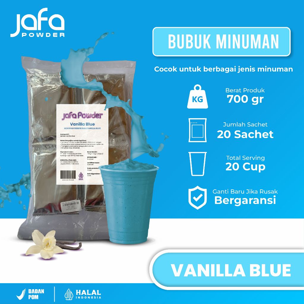 Bubuk Minuman Rasa Vanilla Blue 700 Gram - Bubuk Minuman Premium Rasa Vanilla - Halal & BPOM