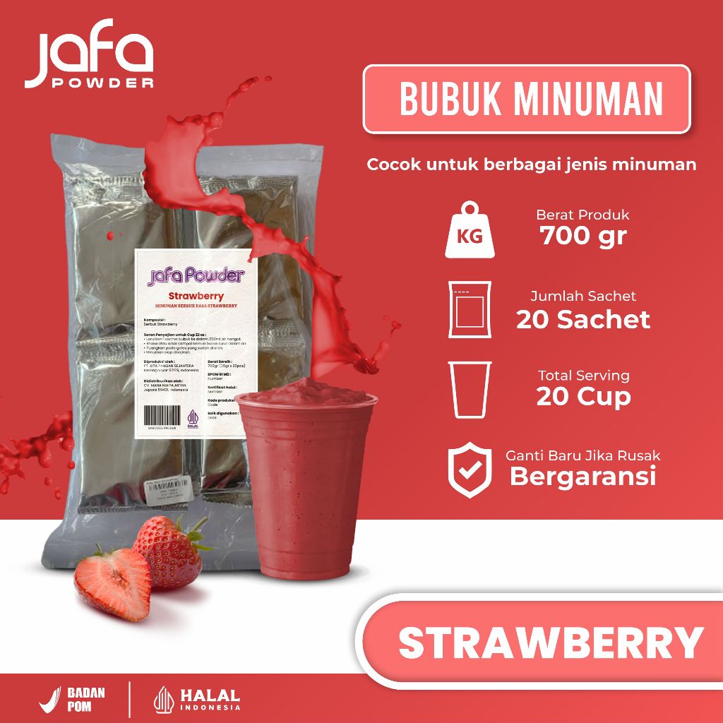 Bubuk Minuman Rasa Strawbery 700 Gram - Bubuk Minuman Premium Rasa Stroberi - Halal & BPOM