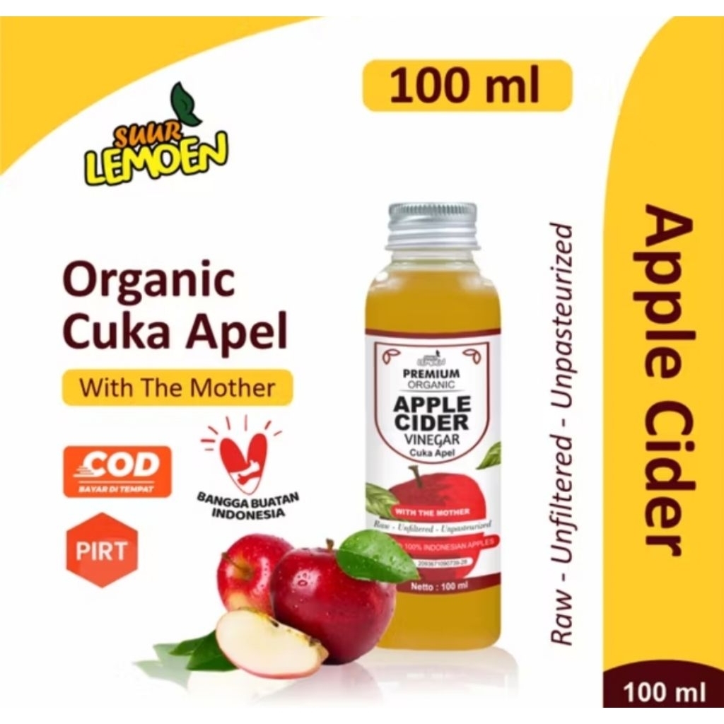 

Cuka Apel Cider Vinegar Premium 100 ml with Mother Original Organik Suur Lemon untuk Kesehatan Alami