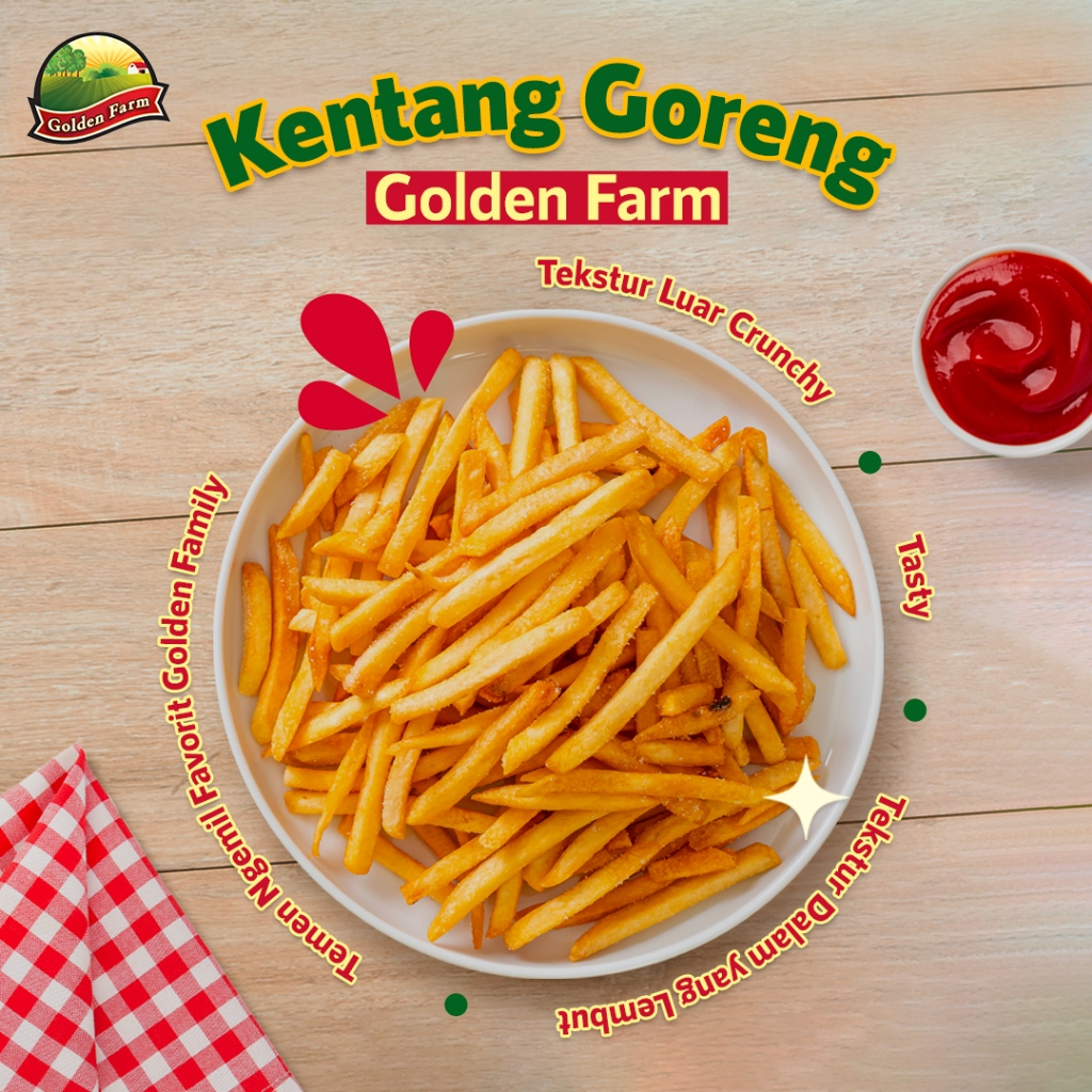 

GOLDENFARM Kentang Beku - Potato Shoestring Crinkle Gelombang Golden Farm - Kheiza Frozen
